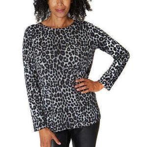 Mario Serrani Womens Crew Neck Long Sleeve Leopard Tunic - Gray Leopard*